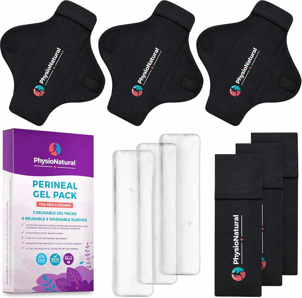 PhysioNatural Reusable Perineal Ice Packs with Washable Sleeves